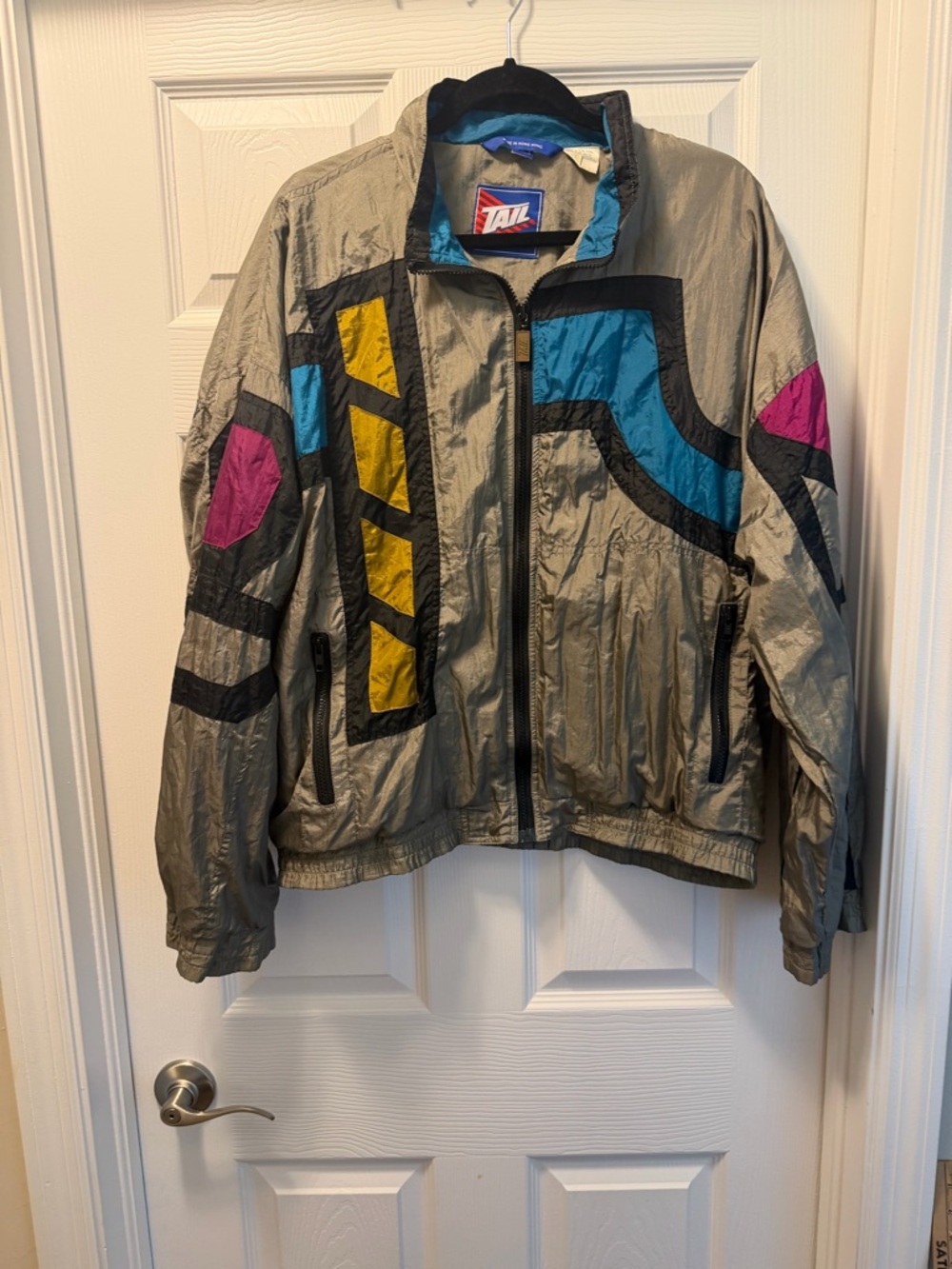 Tail Metallic Silver and Teal Colorblock Jacket with Black Trim